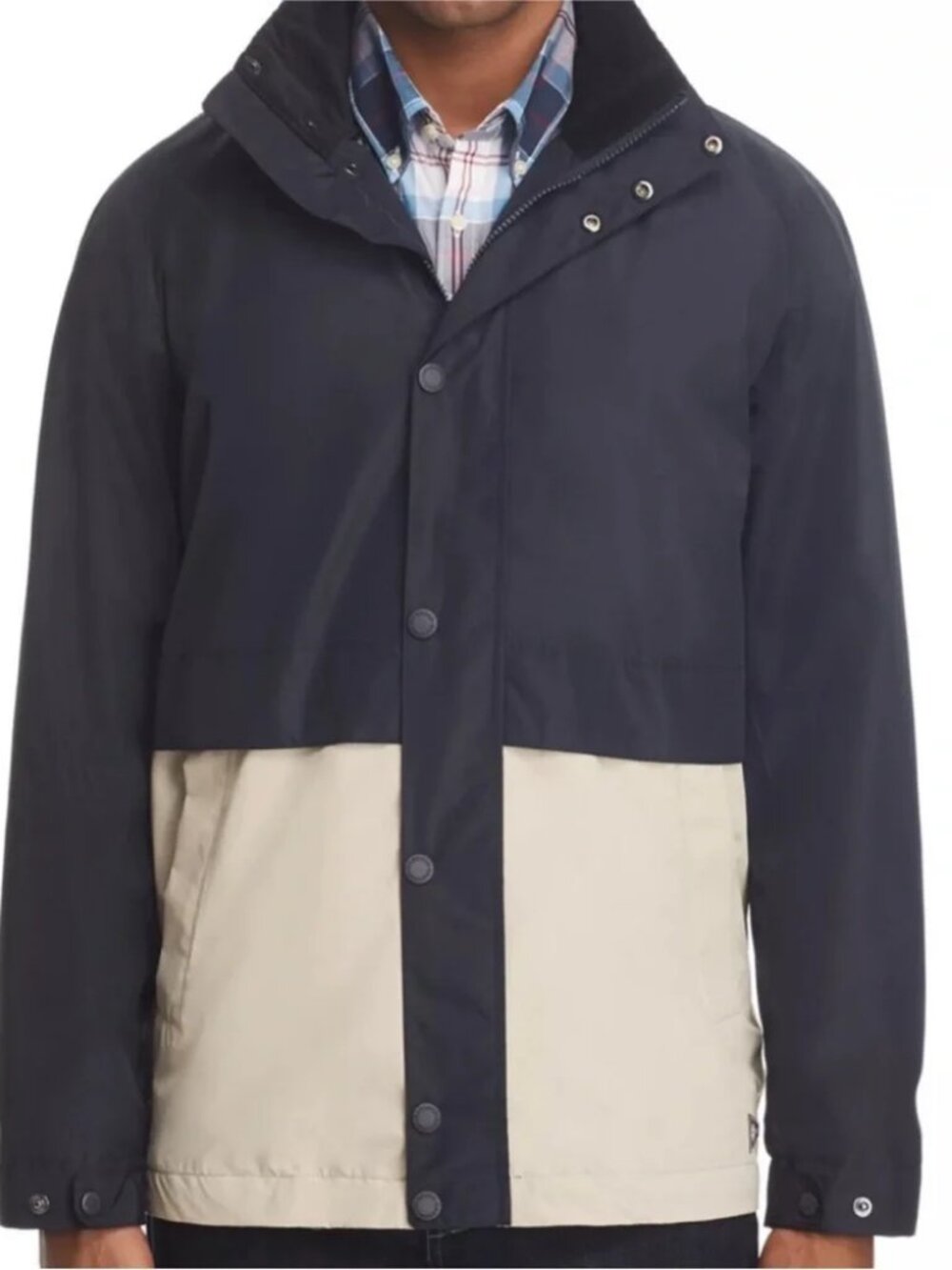 NWT Mens Barbour Dolan Blue Beige (Item-24) Colorblock Full Zip Rain Jacket XL
